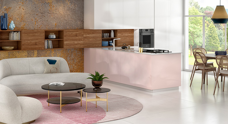 cuisine ouverte blanche rose