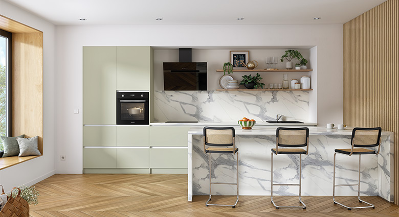 cuisine scandinave vert jade avec ilot central