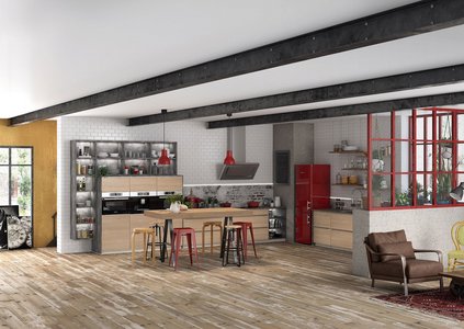 cuisine avec verriere rouge