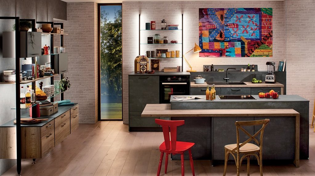 cuisine beton gris industrielle