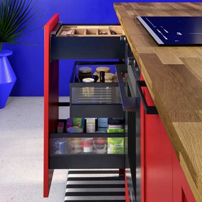 Tiroir de rangement cuisine rouge carmin