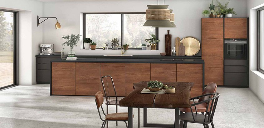 cuisine en bois avec ilot central