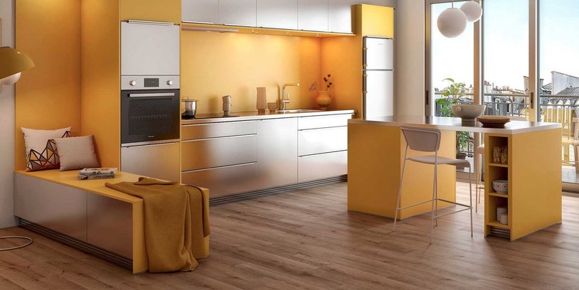 cuisine jaune et acier sodermalm