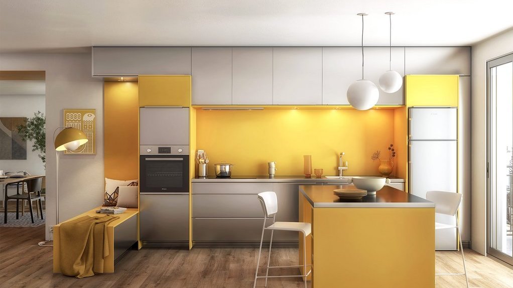 cuisine jaune et inox sodermalm