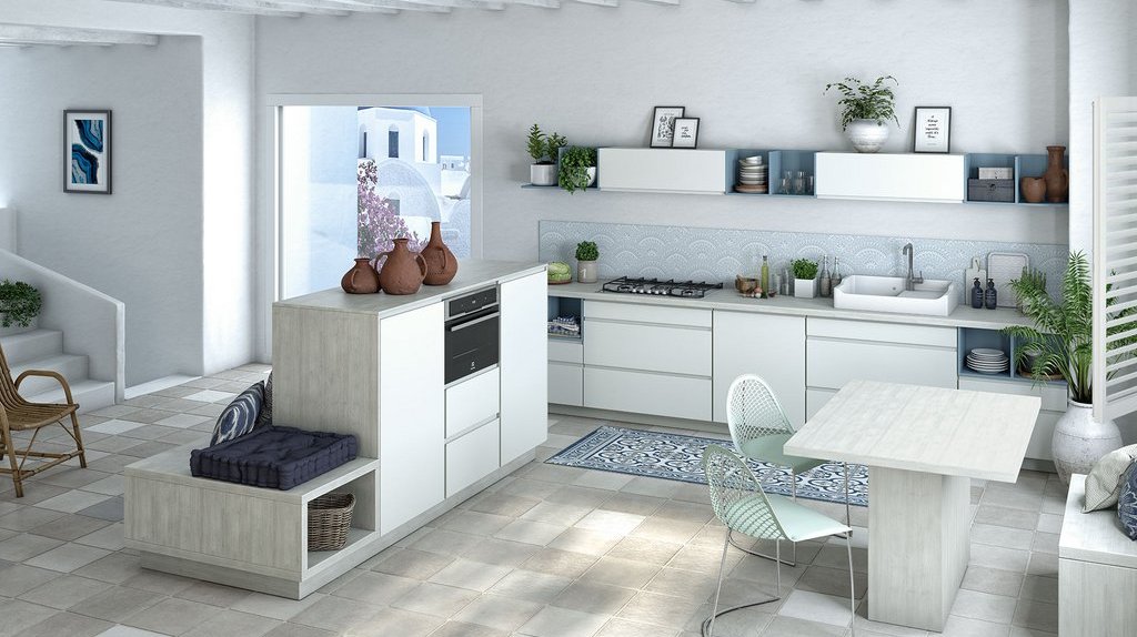 cuisine chaleureuse avec du bois et des facades blanc john