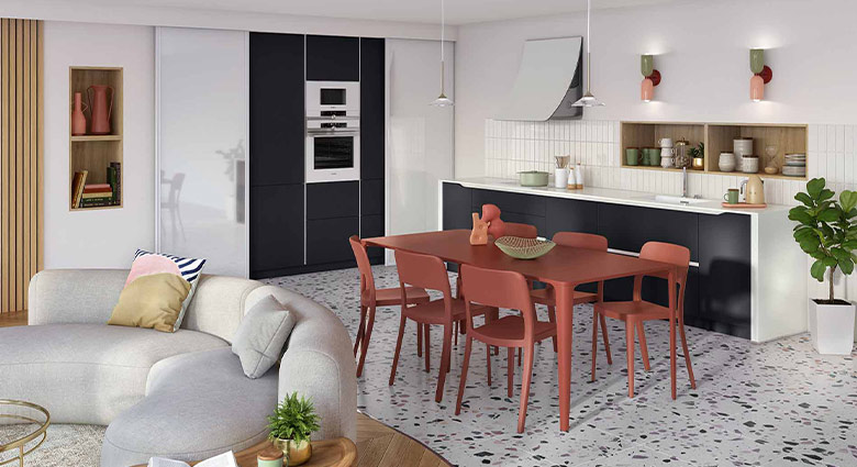 Cuisine Blanche et noir Lumineuse avec Crédence carreaux blanc cuisine-blanche-noir-lumineuse-crédence-carreaux-blanc