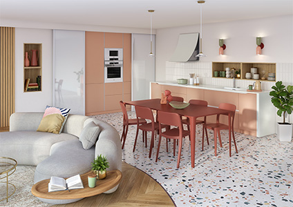 Cuisine Moderne Terracotta, Crème et Touches de Bois Clair