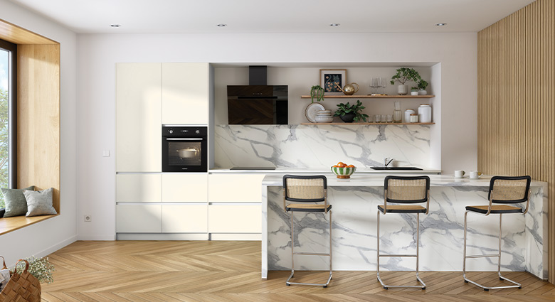 Cuisine Chic Ilot Marbre Bois Clair