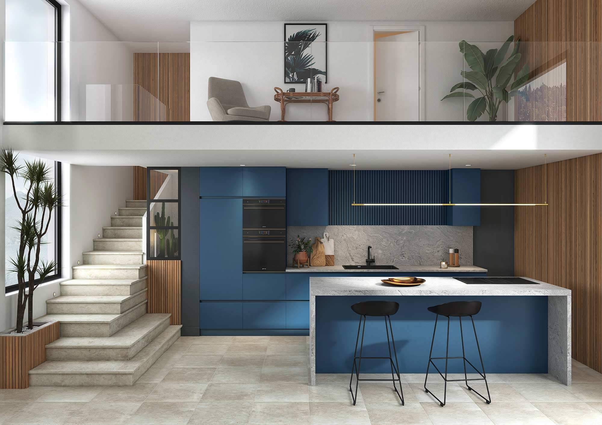 cuisine bleu fonce avec claustra